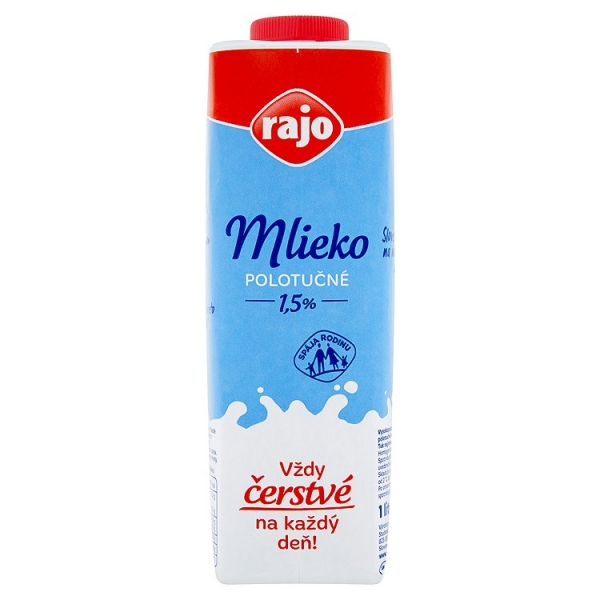 Mlieko čerst.1,5% 1L Rajo